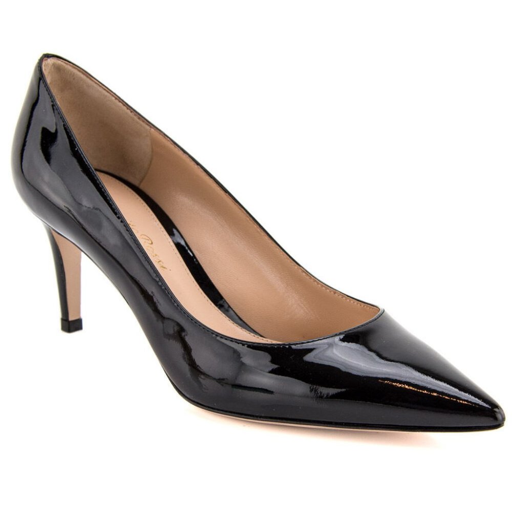 GIANVITO ROSSI Black Patent Leather Pointy-Toed Mid Heel Pumps 40.5 /10